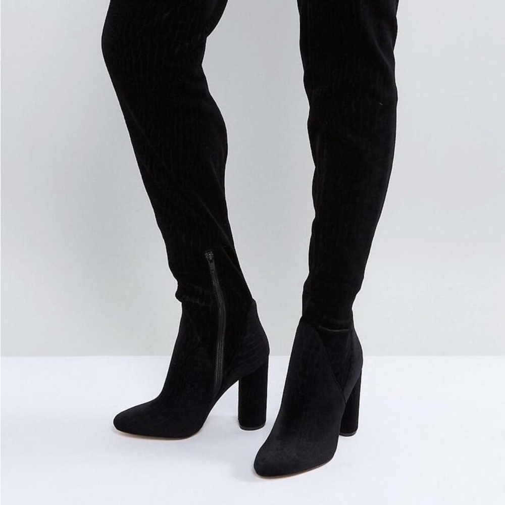 Steve Madden Black Velvet Textured Over the Knee Boot Heeled